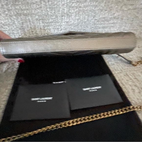 Saint Laurent Envelope Triquilt YSL Wallet on Chain Metallic Taupe BRAND NEW - Picture 8 of 11